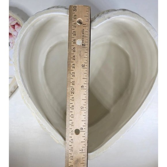 RARE Shabby Chic Vintage Rose Mosaic Angel Keepsake Heart Box - Picture 8 of 11